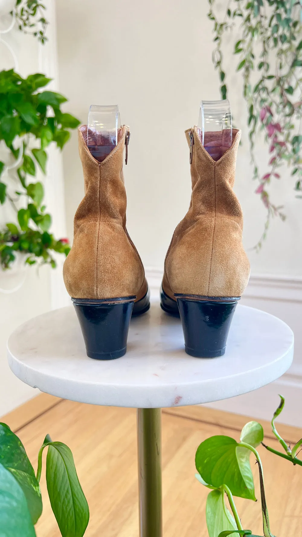 1960s Suede   Patent Leather Ankle Boots | size US 6.5