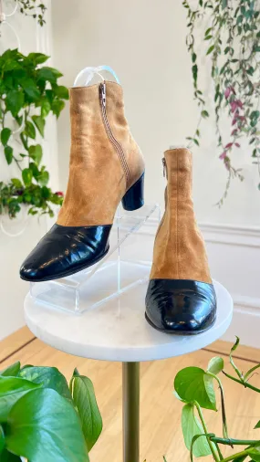 1960s Suede   Patent Leather Ankle Boots | size US 6.5
