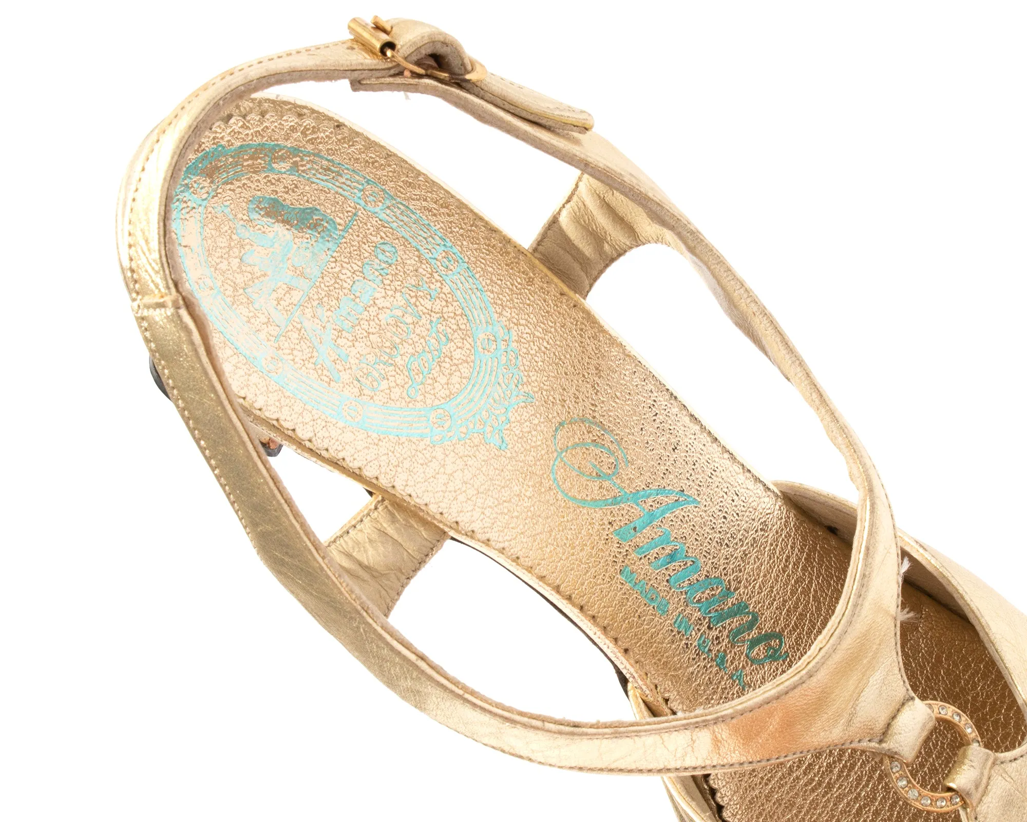 1970s Metallic Gold Open Toe Heels | size US 8/8.5