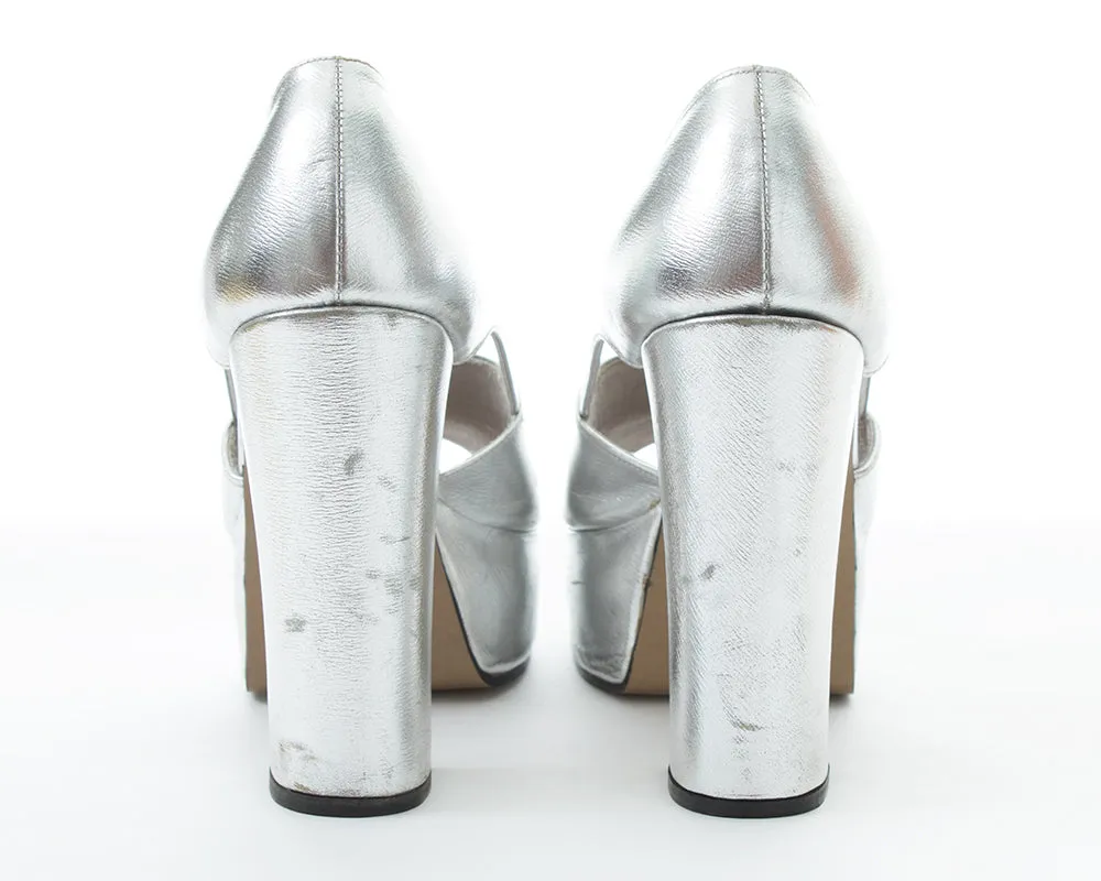 1970s Metallic Silver Platforms | size US 7