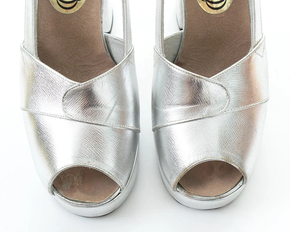 1970s Metallic Silver Platforms | size US 7