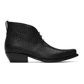 4SDESIGNS Black Croc Western Boots