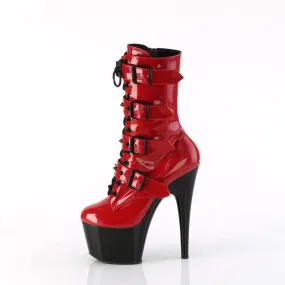 Adore 1046TT Red Patent / Black 7" Heel Platform Mid Calf Boots -Direct