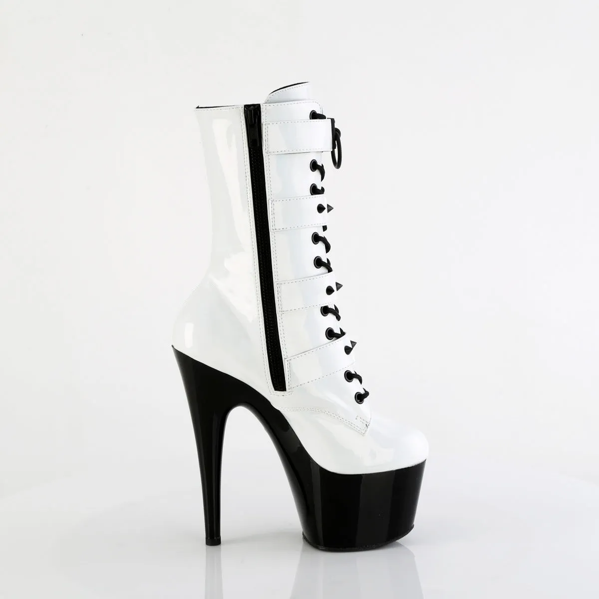 Adore 1046TT White Patent / Black 7" Heel Platform Mid Calf Boots -Direct
