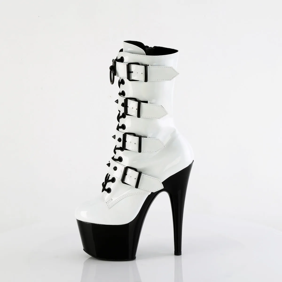 Adore 1046TT White Patent / Black 7" Heel Platform Mid Calf Boots -Direct