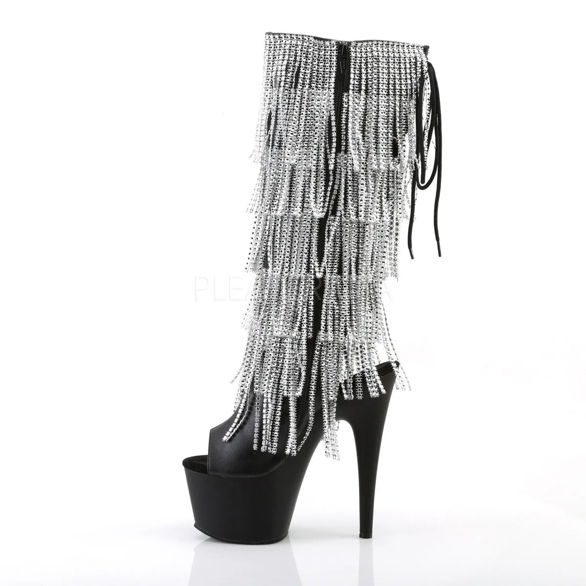 Adore 2024 RSF  Black / Silver Fringe Platform Heel Knee Boots - 7" Heels - Direct
