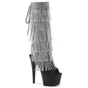 Adore 2024 RSF  Black / Silver Fringe Platform Heel Knee Boots - 7" Heels - Direct