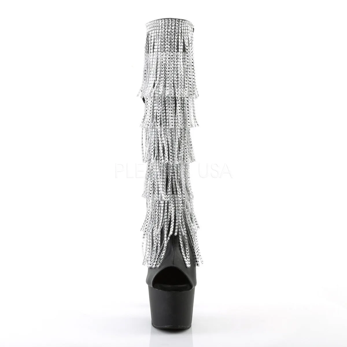 Adore 2024 RSF  Black / Silver Fringe Platform Heel Knee Boots - 7" Heels - Direct