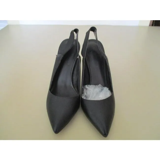 Aldo Black Crosshatched Pointed Toe Elasticized Slingback Pumps Size Us