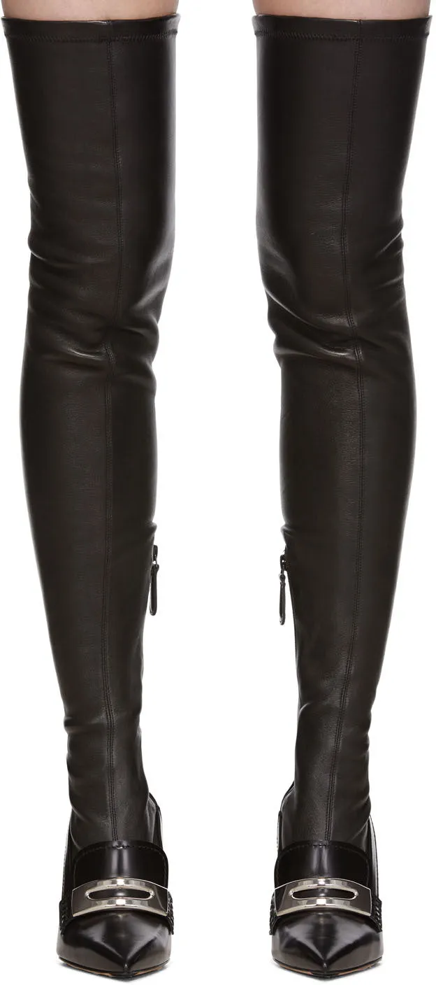 Alexander McQueen Black Metal Bar Moccasin High Boots
