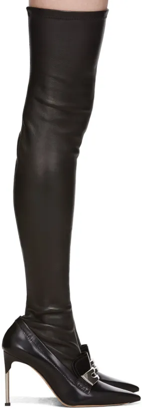Alexander McQueen Black Metal Bar Moccasin High Boots