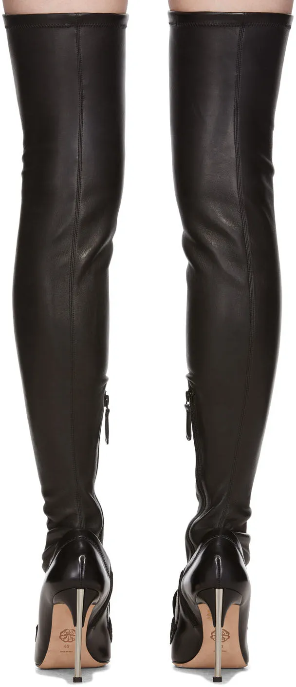 Alexander McQueen Black Metal Bar Moccasin High Boots