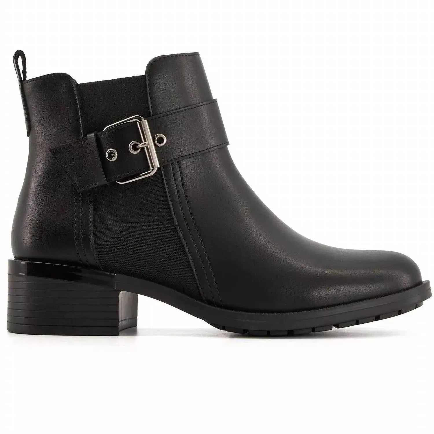 Andrea - Women's Leather Booties With Elastic Side and Buckle