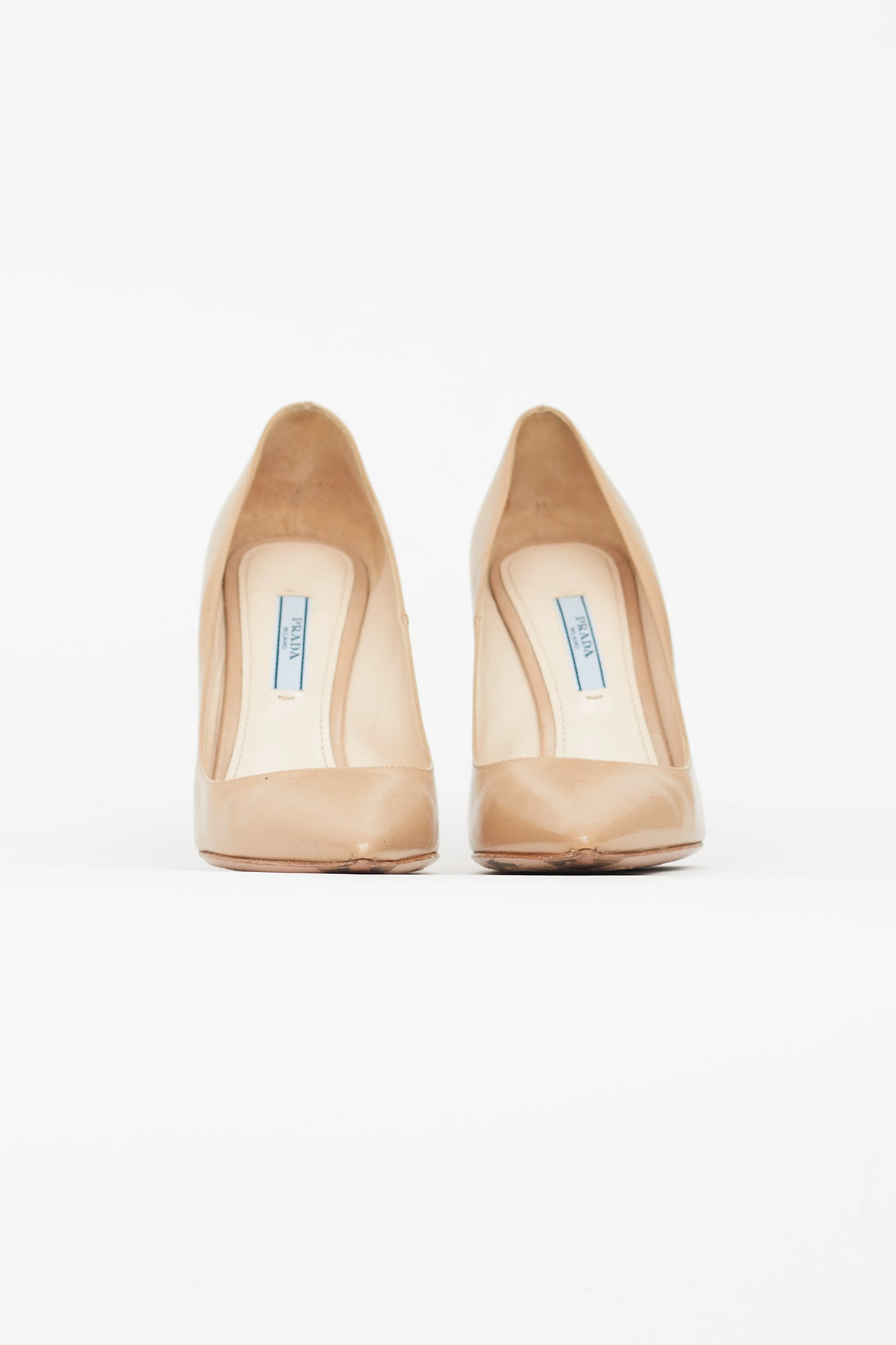 Beige Textured Leather Pointed Toe Pump