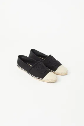 Black & Beige Espadrille CC Logo Flat