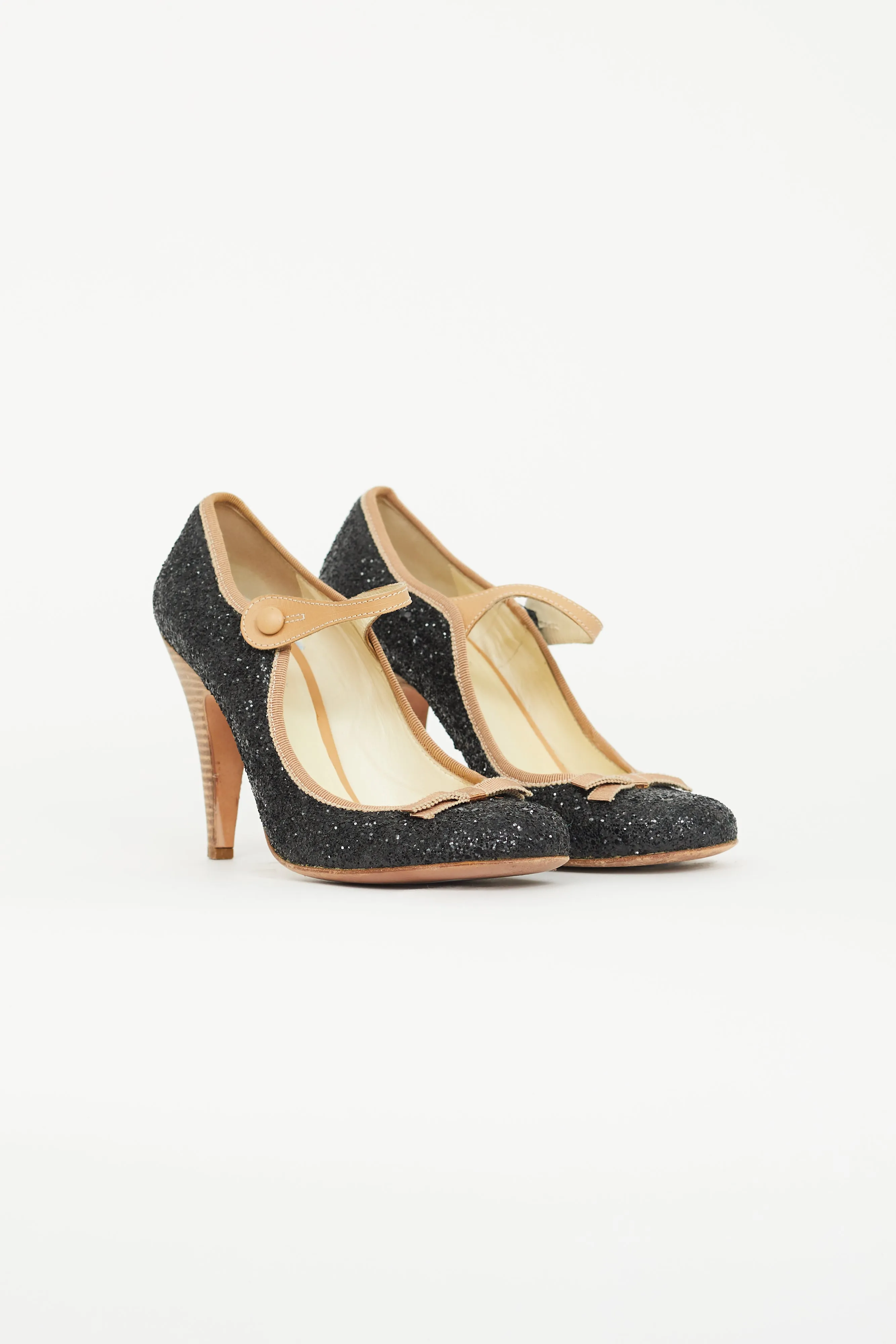 Black & Beige Glitter Mary Jane Pump