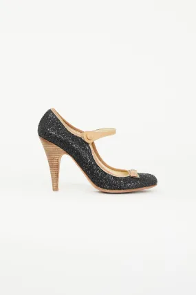 Black & Beige Glitter Mary Jane Pump