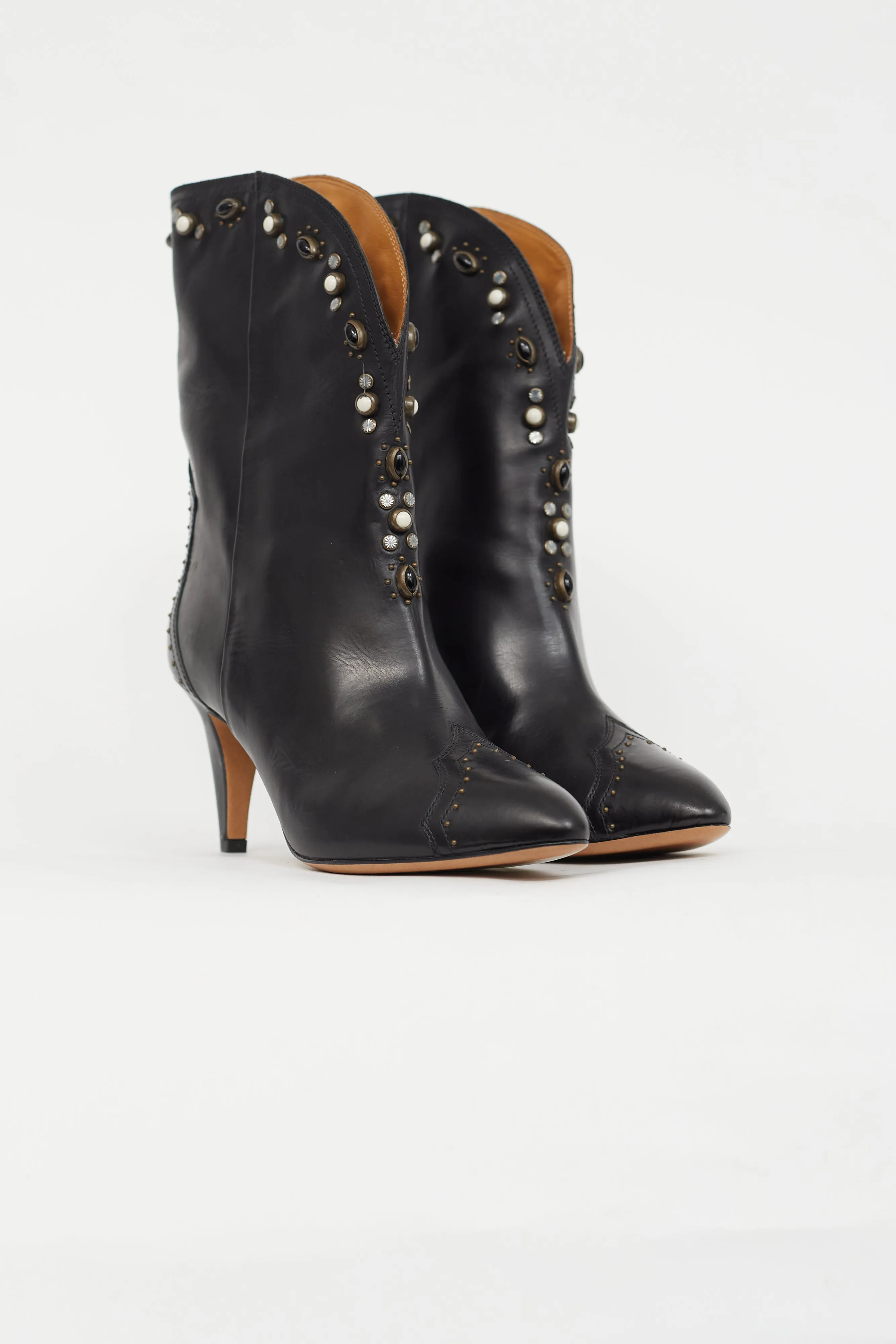 Black Dythey Beaded Leather Boot