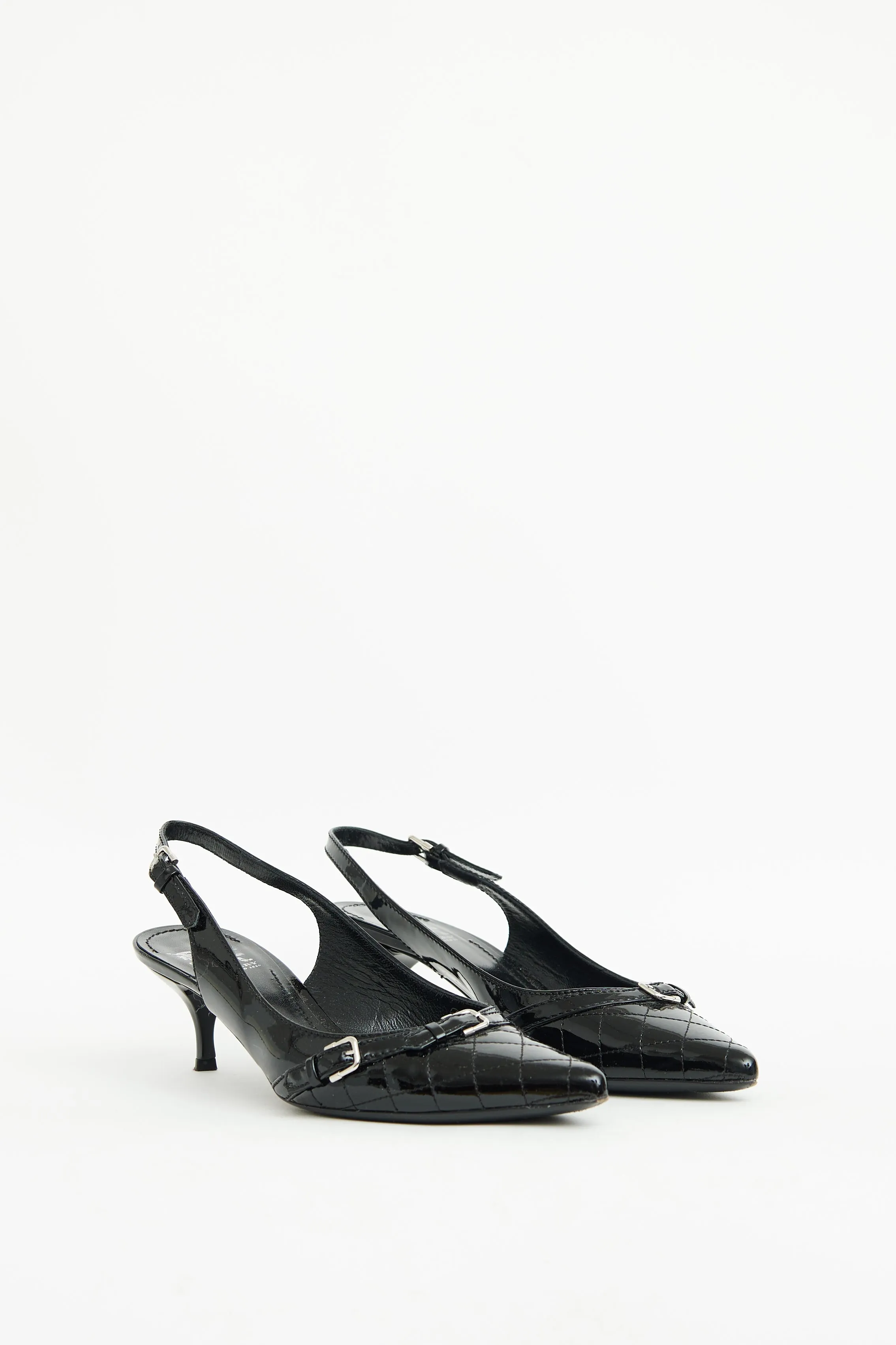 Black Quilted Patent Kitten Heel