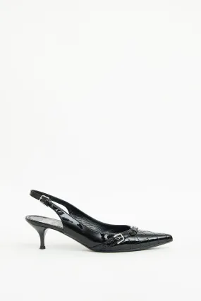 Black Quilted Patent Kitten Heel