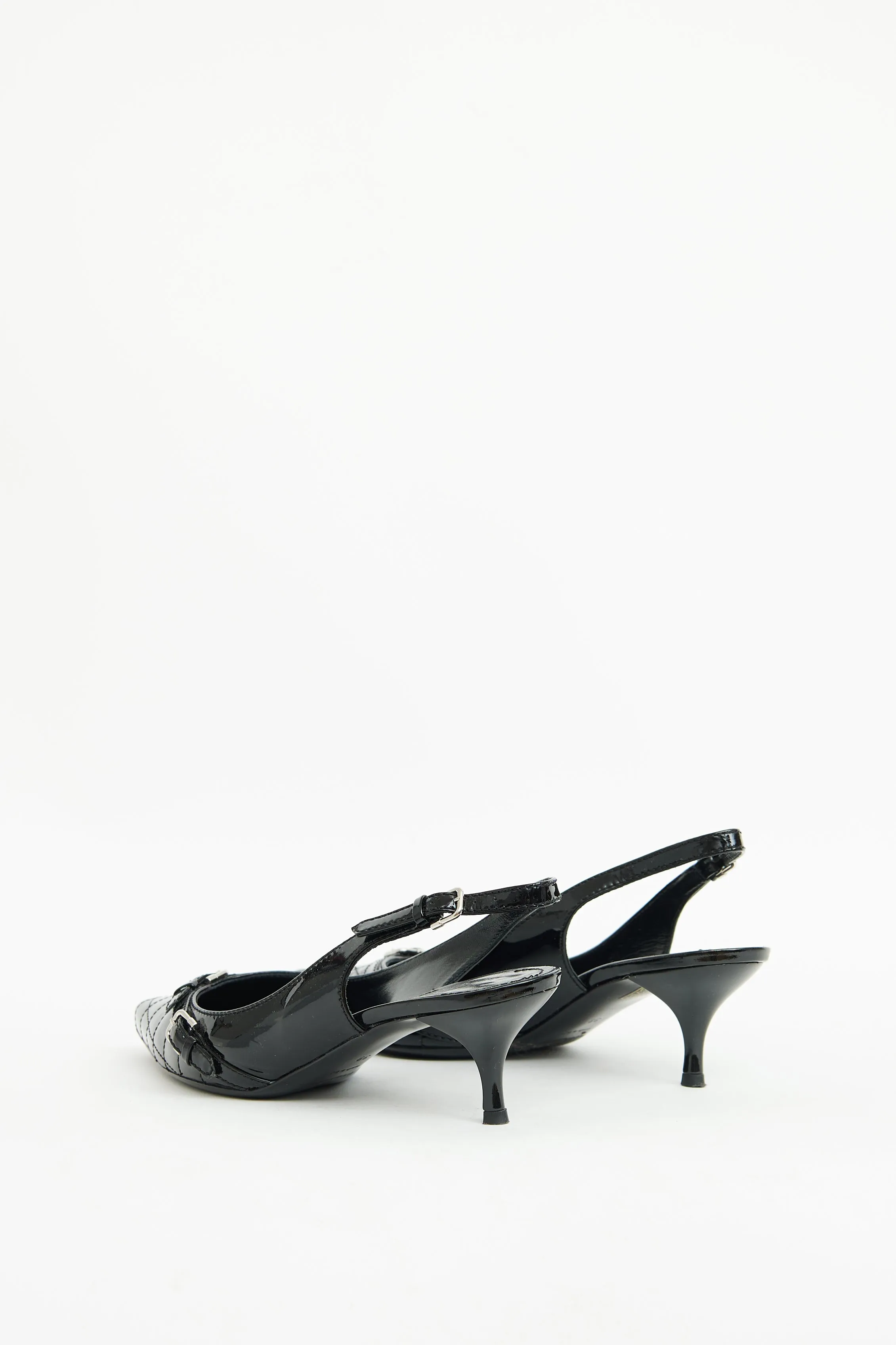 Black Quilted Patent Kitten Heel