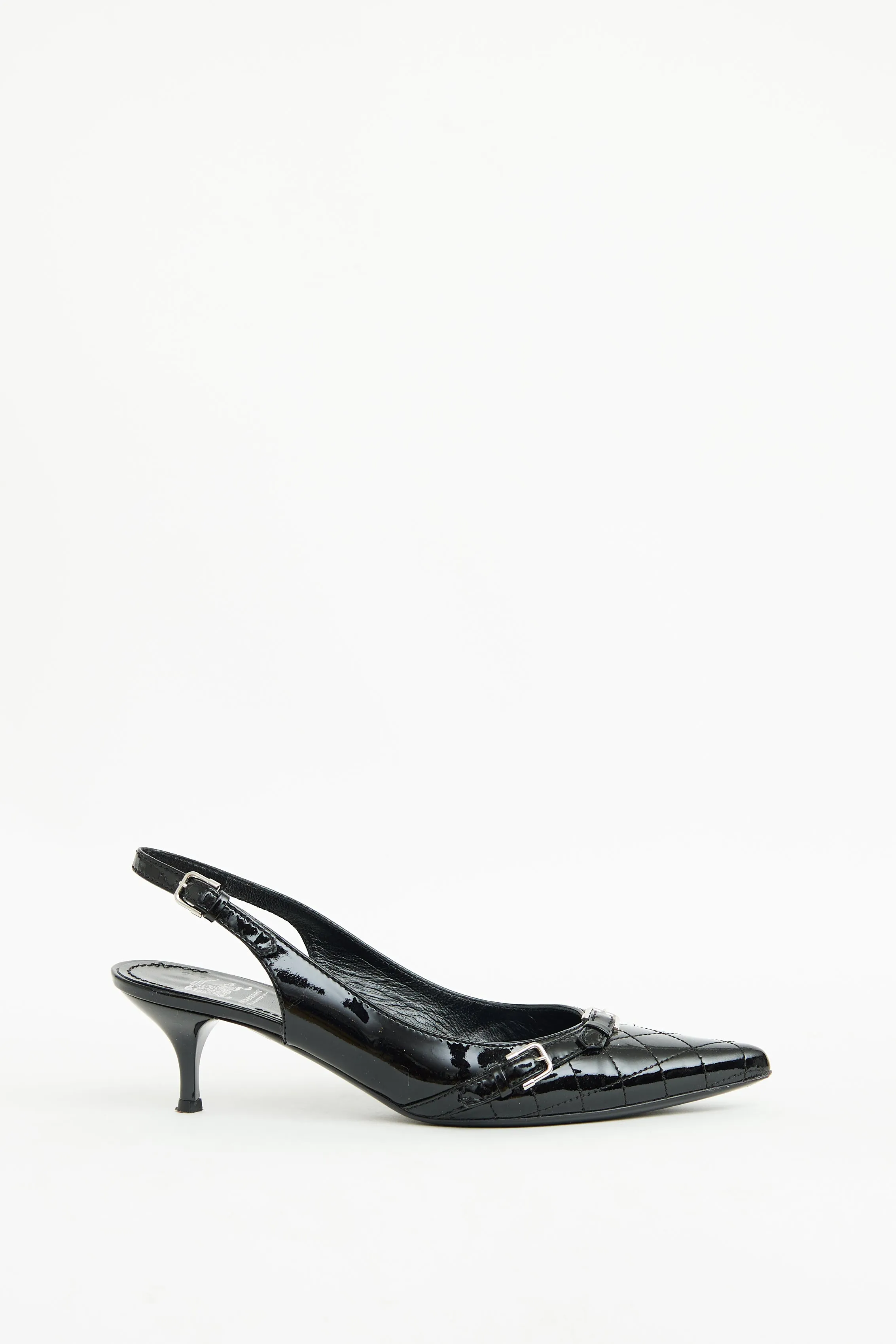 Black Quilted Patent Kitten Heel
