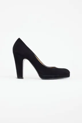 Black Suede Round Toe Heel