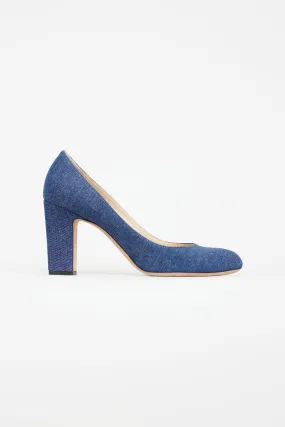 Blue Denim Round Toe Heel