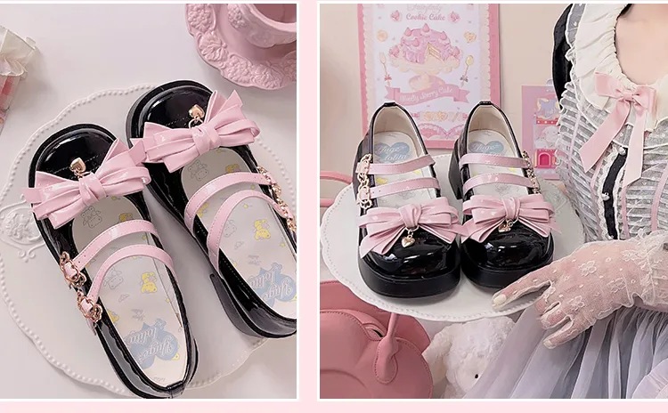 Kawaii Black Round Toe Bow Mary Jane Lolita Shoes