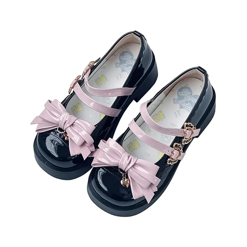 Kawaii Black Round Toe Bow Mary Jane Lolita Shoes
