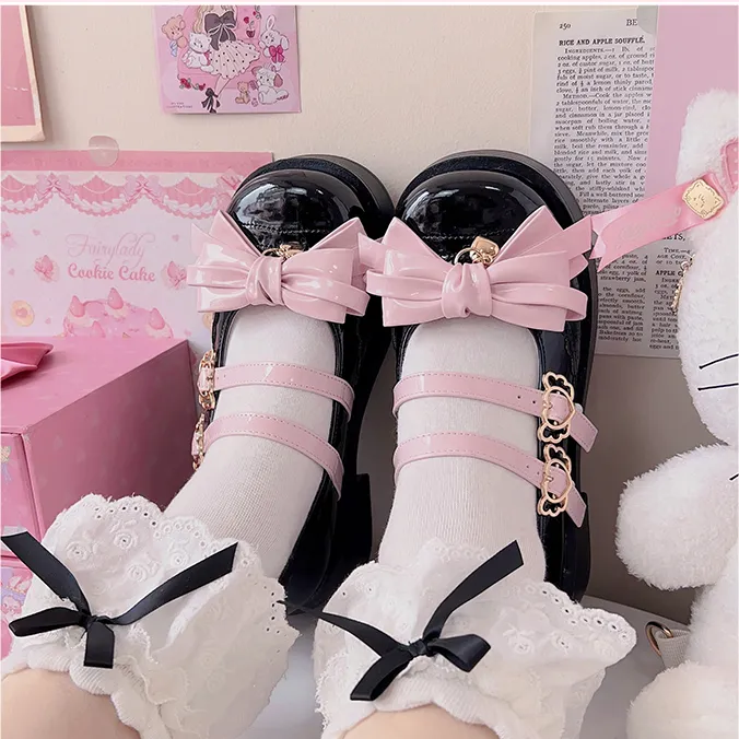Kawaii Black Round Toe Bow Mary Jane Lolita Shoes