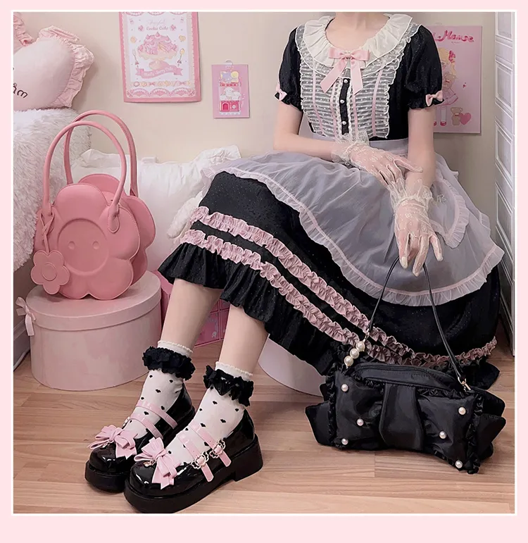 Kawaii Black Round Toe Bow Mary Jane Lolita Shoes