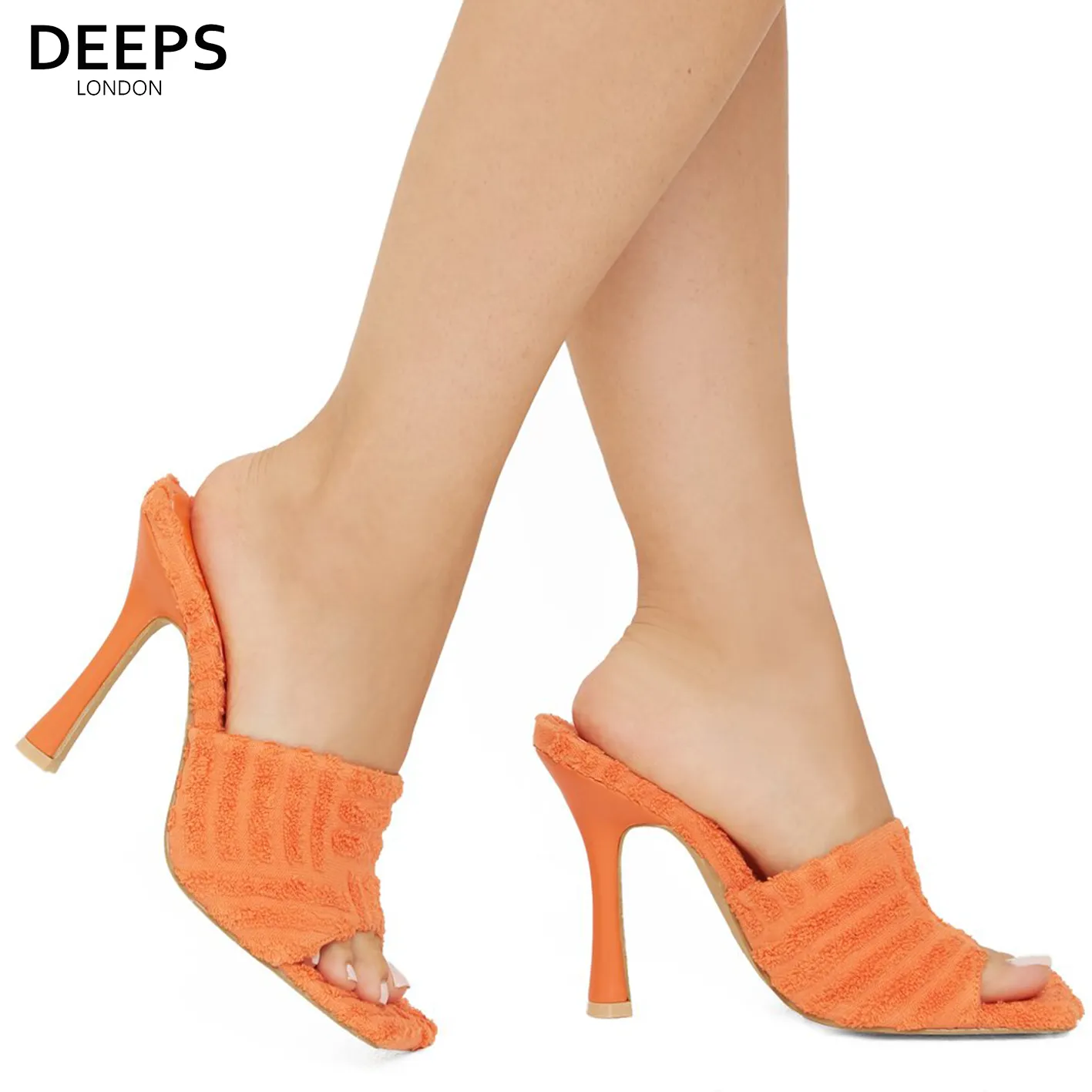 LAILA TOWEL FABRIC MULE HEEL ORANGE