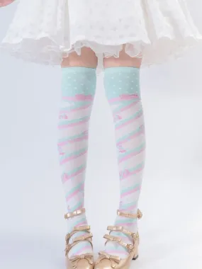 Little Candy Cotton Over-the-Knee Stockings - Mint Green and Pink Stripes