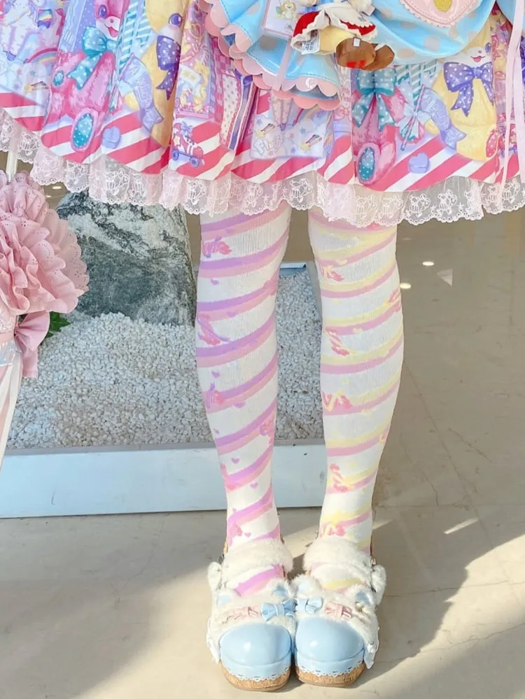 Little Candy Cotton Over-the-Knee Stockings - Purple and Pink Stripes