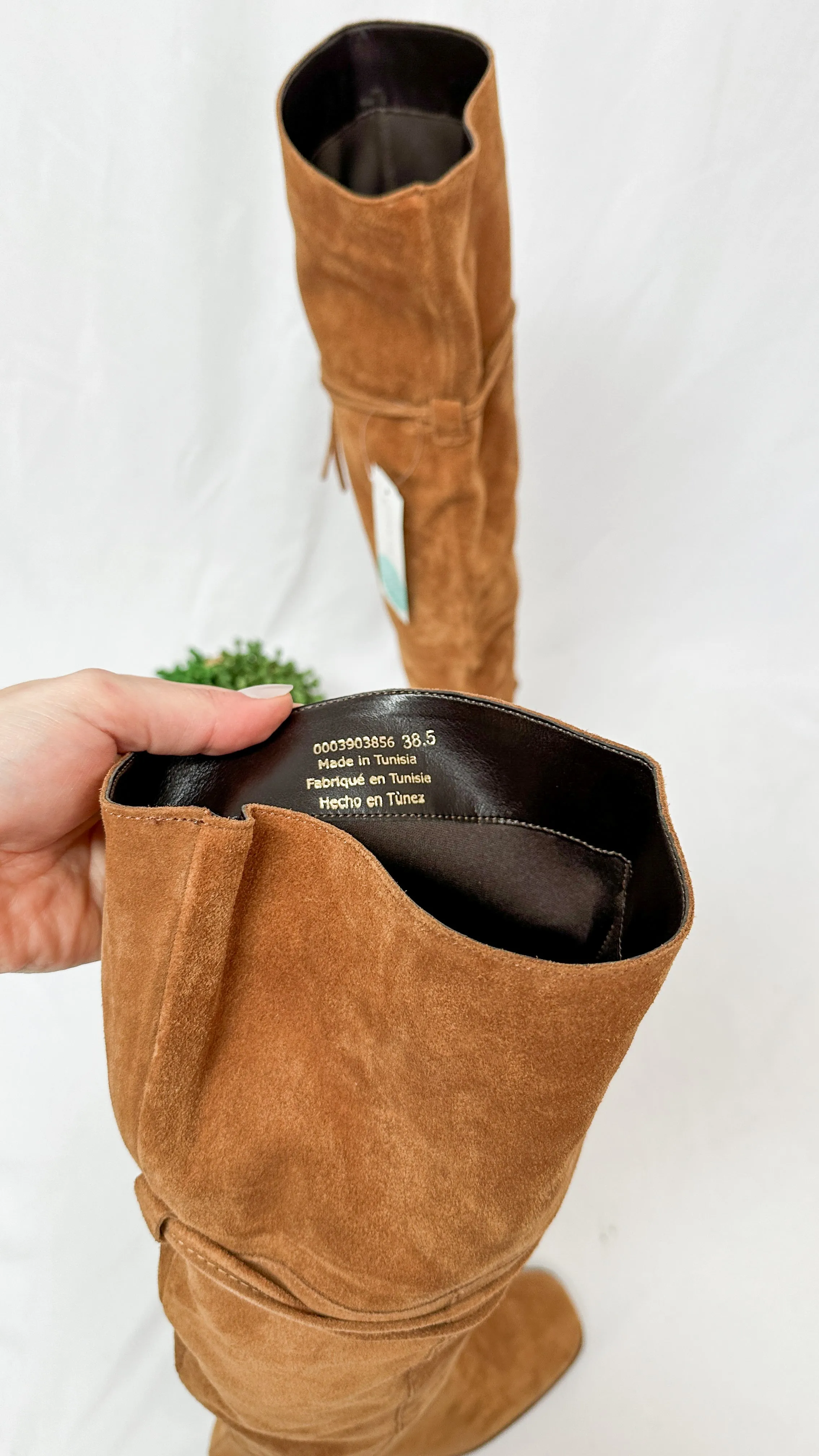 NEW Free People Brown Cognac Suede Echo Platform Over the Knee Boots (38.5)
