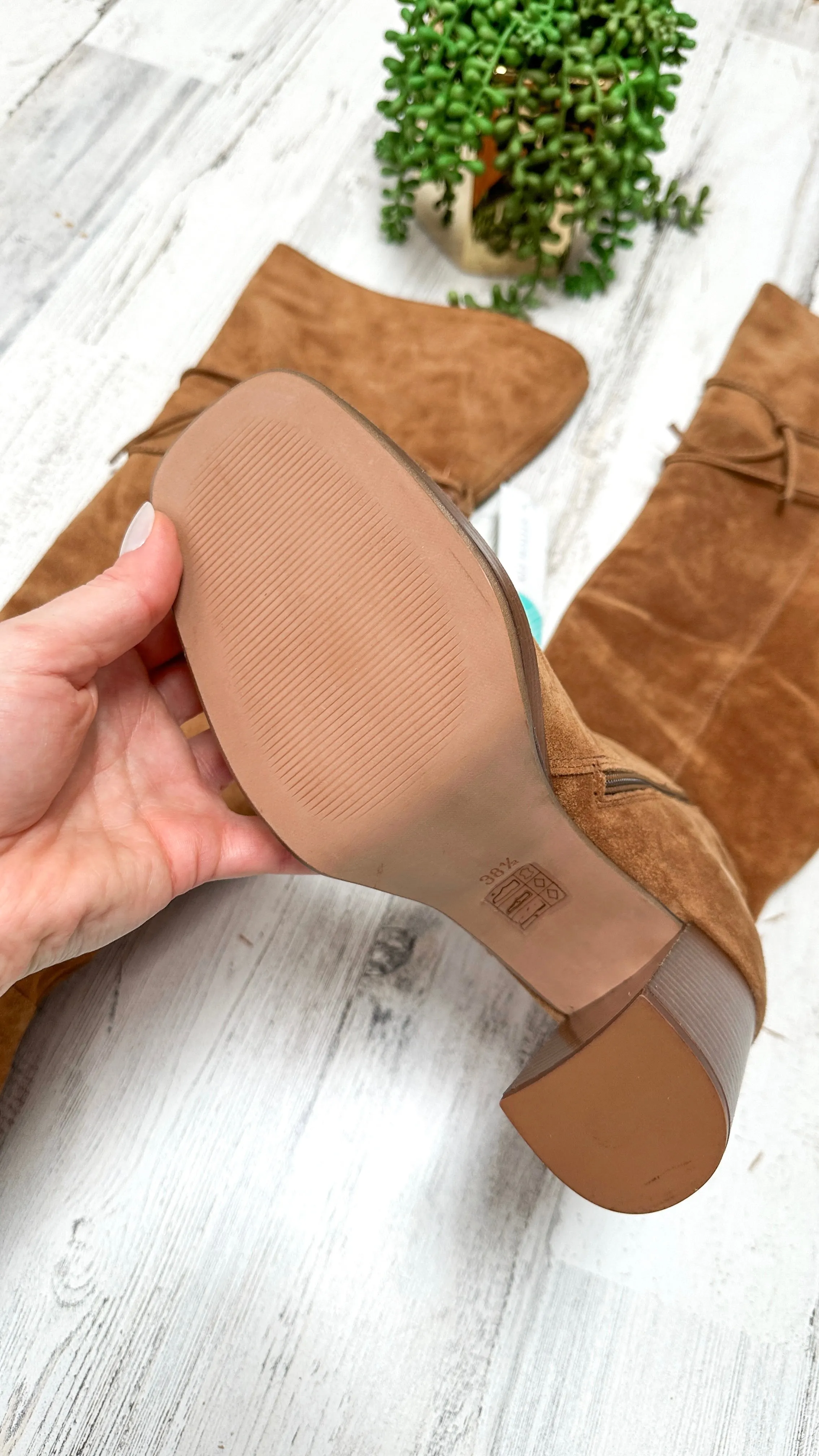 NEW Free People Brown Cognac Suede Echo Platform Over the Knee Boots (38.5)
