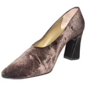 Saint Laurent Vintage Mod Dark Brown Velvet over leather, size 8M, almond toe, 3.5" chunky kitten heels