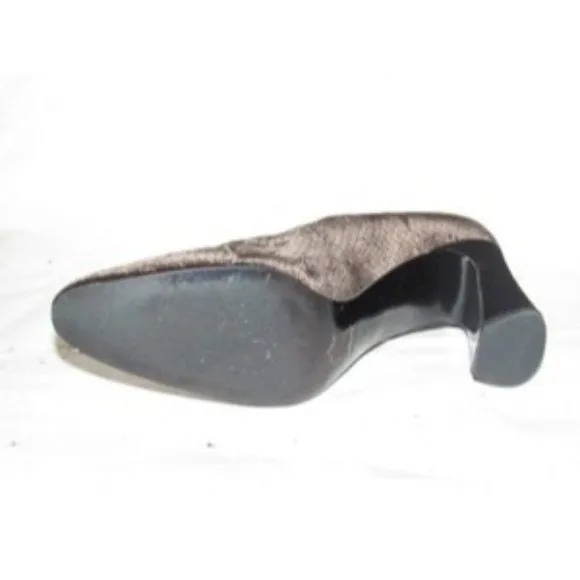 Saint Laurent Vintage Mod Dark Brown Velvet over leather, size 8M, almond toe, 3.5" chunky kitten heels