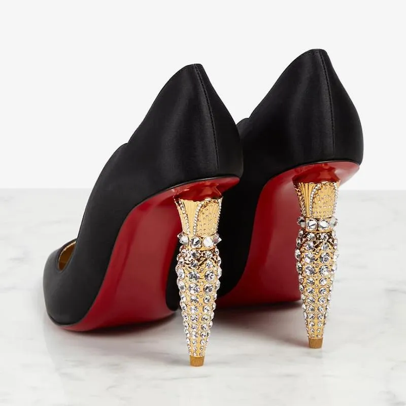 Silk Satin Heart Pumps with Crystal Heels