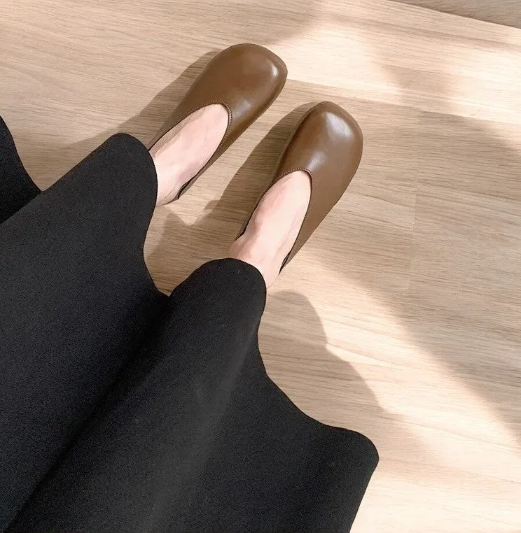 Smile Circle Leather Ballet Flats - Simple and Comfortable Round Toe Shoes for Women