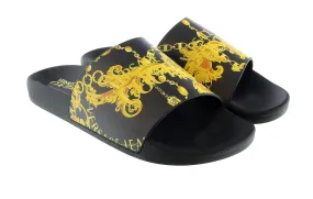 Versace Jeans Couture Black/Gold Signature Pattern Pool Slide-
