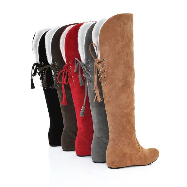 Warm plush lined wedge heels over the knee snow boots