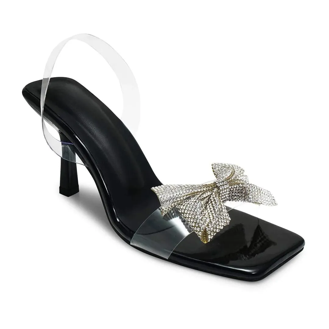 ZARA TRANSPARENT BOW STRAP HEELS - BLACK